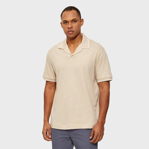 Polo BOSS de Punto con Cuello Abierto - Beige