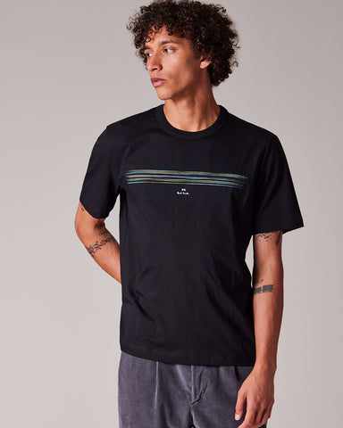 T-Shirt Ps Paul Smith Black Organic Cotton 'Blur Stripe' Regular Fit