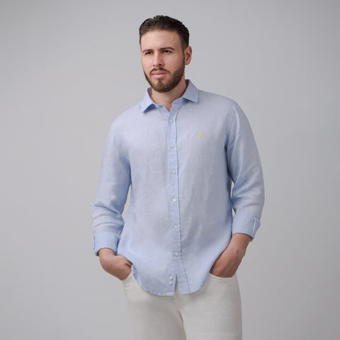 Camisa en Lino Club Bertín Mangas Larga Con Logo Bordado Regular Fit