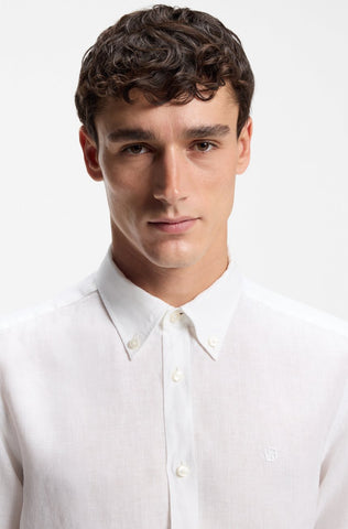 Camisa BOSS en Lino con Monograma Doble b bordado Slim Fit