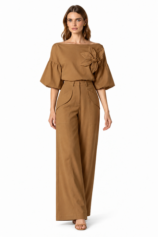 Conjunto Simona Serena Flor con Pantalón – Café