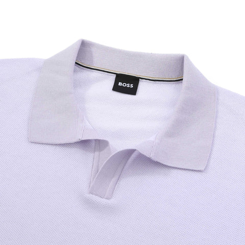 Polo BOSS de punto de mezcla de algodón con raya horizontal - Lila