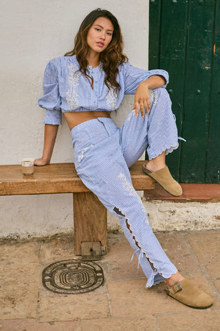 Conjunto Agua Bendita Top + Pantalón Batik Isolda Bordados Artesanales