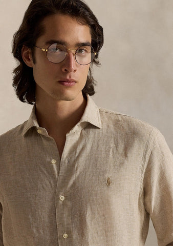 Camisa En Lino POLO Ralph Lauren Manga Larga Custom Fit Houndstooth