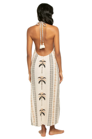 Vestido Cover Up Ramy Brook Gardenia - Estampado Palma Beige/Negro