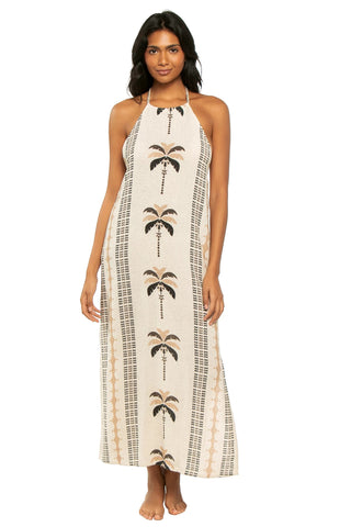 Vestido Cover Up Ramy Brook Gardenia - Estampado Palma Beige/Negro