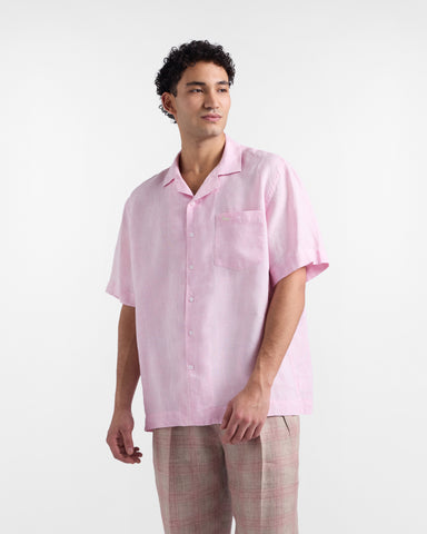 Camisa Harmont & Blaine de Lino Rosa con Cuello Bowling