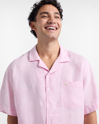 Camisa Harmont & Blaine de Lino Rosa con Cuello Bowling