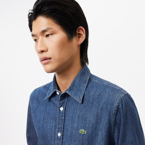 Camisa Lacoste En Denim Mangas Largas Regular Fit