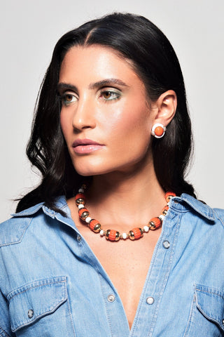 Collar Cristina Sabatini Zina Naranja con Baño de Oro y Piedras Naturales – Naranja y Dorado