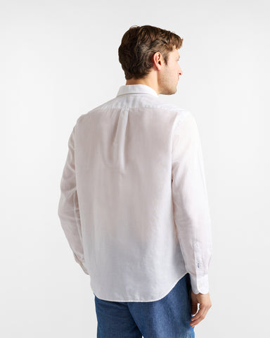Camisa Harmont & Blaine Poplin en Algodón y Lino Blanca con Estampado Costero