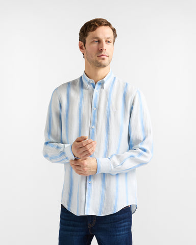 Camisa Harmont & Blaine de Lino a Rayas Azul Claro
