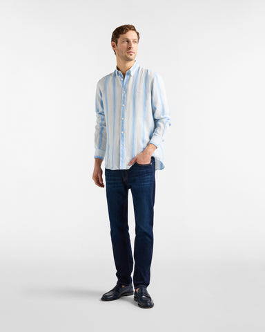 Camisa Harmont & Blaine de Lino a Rayas Azul Claro