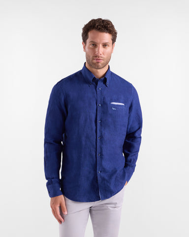 Camisa Harmont & Blaine de Lino con Bolsillo Azul