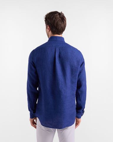 Camisa Harmont & Blaine de Lino con Bolsillo Azul