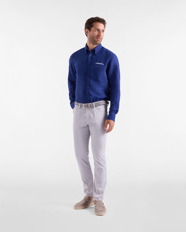 Camisa Harmont & Blaine de Lino con Bolsillo Azul