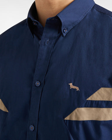 Camisa Harmont & Blaine Azul Marino con Detalles en Contraste