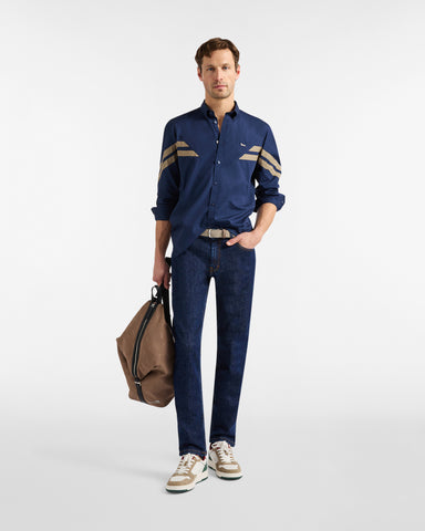Camisa Harmont & Blaine Azul Marino con Detalles en Contraste