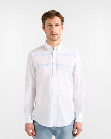 Camisa Harmont & Blaine Blanca con Bandas Azul Claro
