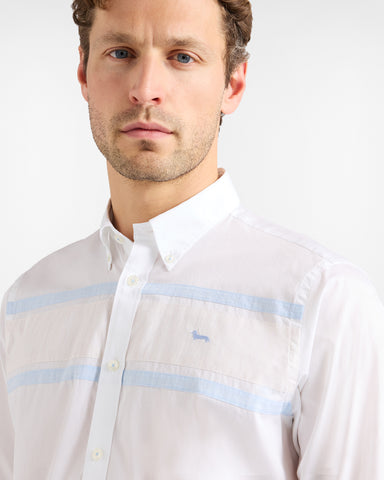 Camisa Harmont & Blaine Blanca con Bandas Azul Claro