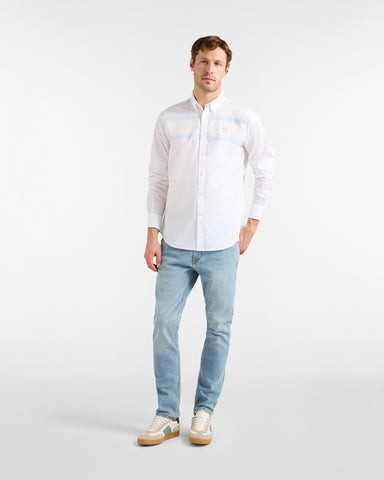 Camisa Harmont & Blaine Blanca con Bandas Azul Claro