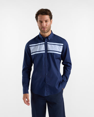 Camisa Harmont & Blaine Azul Marino con Bandas en Contraste
