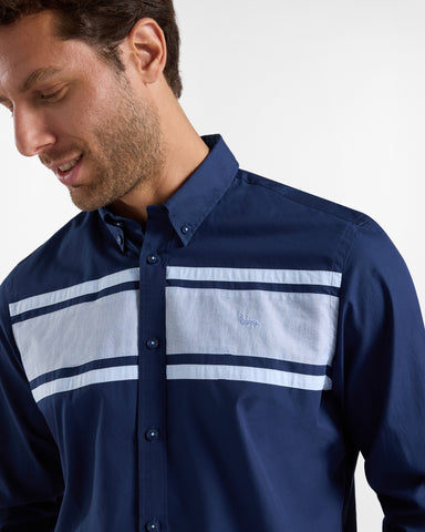 Camisa Harmont & Blaine Azul Marino con Bandas en Contraste