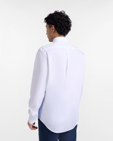 Camisa Harmont & Blaine Blanca con Paneles de Rayas Azules