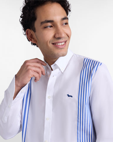Camisa Harmont & Blaine Blanca con Paneles de Rayas Azules