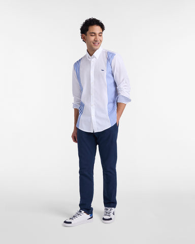 Camisa Harmont & Blaine Blanca con Paneles de Rayas Azules