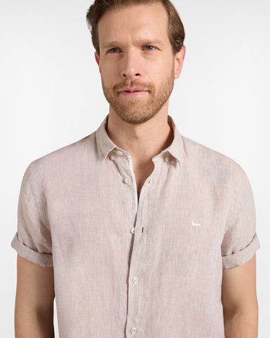 Camisa Harmont & Blaine de Puro Lino Manga Corta - Beige