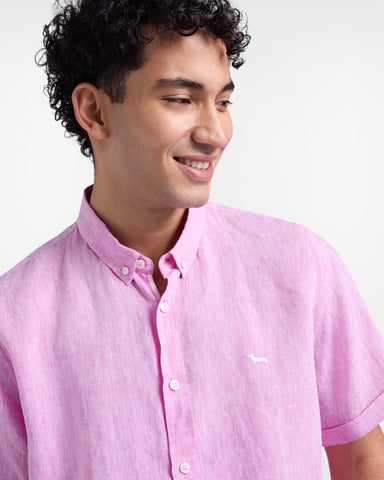 Camisa Harmont & Blaine de Puro Lino Manga Corta - Rosa