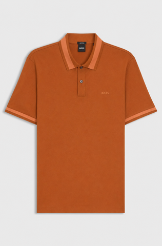 Polo BOSS de algodón mercerizado de corte ajustado con ribetes estructurados - Naranja Oscuro