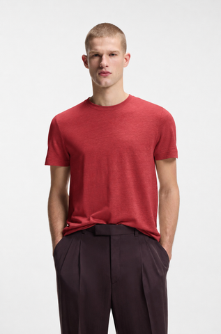 T Shirt BOSS de Lino y Algodón para Hombre - Marrón Oscuro