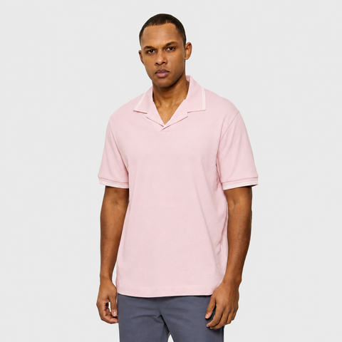 Polo BOSS de Punto con Cuello Abierto - Rosa