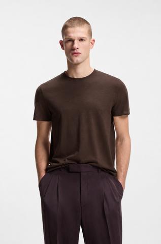 T Shirt BOSS de Lino y Algodón para Hombre - Marrón Oscuro