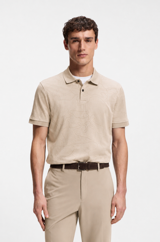 Polo BOSS Claro con Diseño Tonal Jacquard para Hombre - Beige