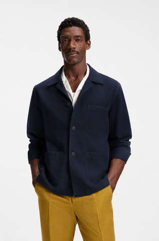 Sobrecamisa BOSS en Lino Italiano Relaxed Fit con Bolsillo de Parche - Azul Marino