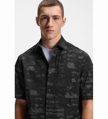 Camisa BOSS Green de Hombre Estampado Abstracto - Negro y Gris