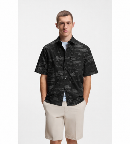 Camisa BOSS Green de Hombre Estampado Abstracto - Negro y Gris