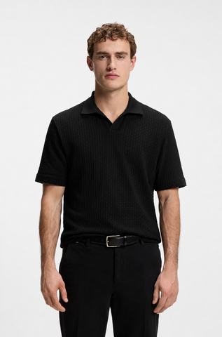 Polo BOSS H-Pye 251 Hombre Negro en Algodón Jacquard Regular Fit