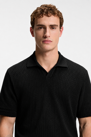 Polo BOSS H-Pye 251 Hombre Negro en Algodón Jacquard Regular Fit