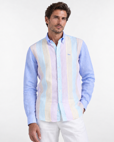 Camisa Harmont & Blaine de Lino con Bandas Verticales Multicolor