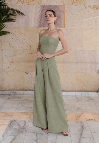 Enterizo Faride Amanda Strapless de Pierna Ancha – Verde