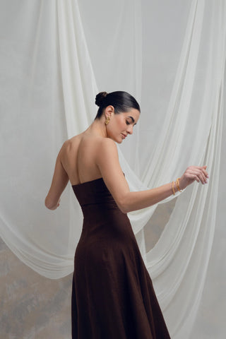 Vestido Maxi Strapless En Lino Luciana