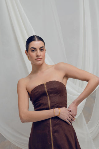 Vestido Maxi Strapless En Lino Luciana