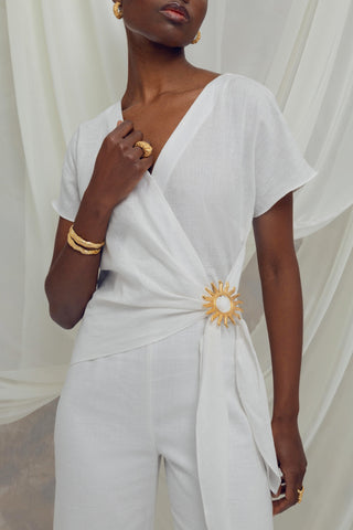 Jumpsuit Evelia en Lino Natural Botón chapado en Oro 24k