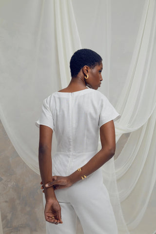 Jumpsuit Evelia en Lino Natural Botón chapado en Oro 24k