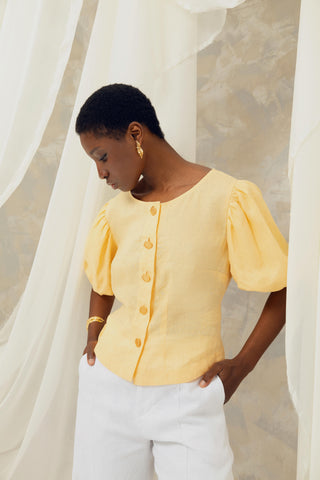 Camisa en Lino Natural Goya Faride Botones Chapado en Oro 24K