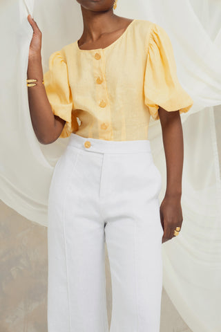 Camisa en Lino Natural Goya Faride Botones Chapado en Oro 24K